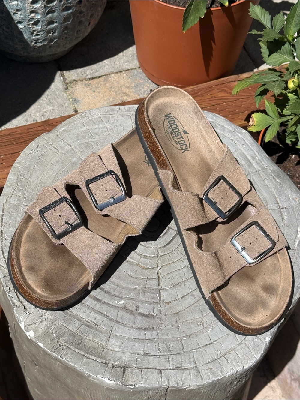 Woodstock Taupe Suede Double Buckle Slides